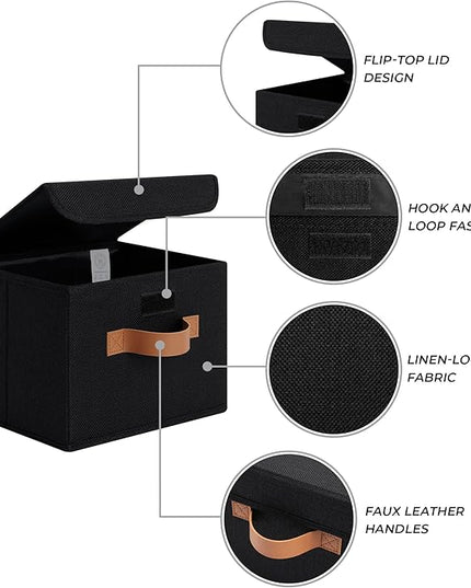 GRANNY SAYS Small Storage Bins with Lids, Small Storage Boxes, Shelf Baskets for Shelf, Collapsible Storage Bins for Living Room, Bedroom, 10x8x7 Inch, Black, 2-Pack