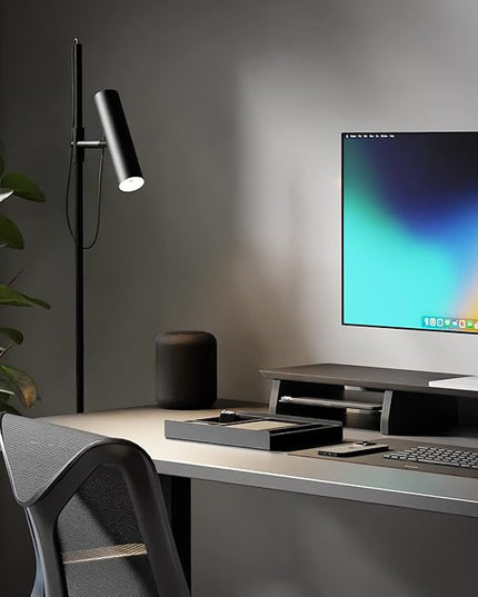 Raico Desk Cockpit Shelf Monitor Stand System Dual Screen Setup Wood Large Desk Accessory Organizer Unit (Black Wood, Medium | 36 Inches)
