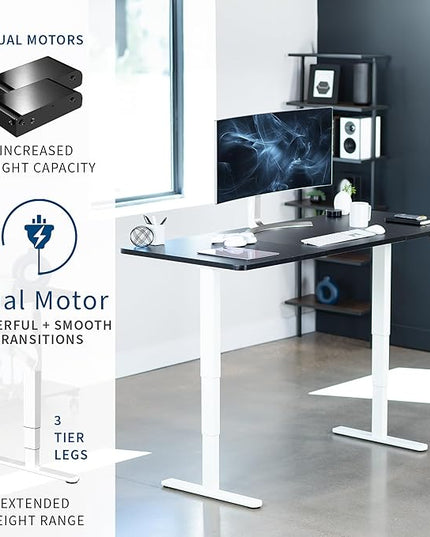 VIVO Electric 71 x 30 in Dual Motor Sit Stand Desk, Memory Height Adjustment, 2B Series, Black Top White Frame, DESK-KIT-2W7B
