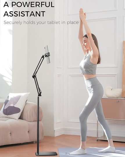 Tablet Floor Stand, 360-degree Rotatable Metal Tablet Stand Holder, Adjustable Kindle Holder, Universal Phone Stand for iPad/iPhoneX/iPad Pro or Other 4.7~12.9 Inch-Screen Devices (Black)