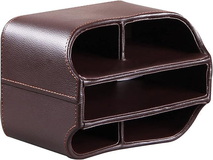 Arniche PU Leather Remote Control Holder,360 Degree Spinning Desk TV Remote Caddy,Desk Organizers and Accessories,for Controller,Media,Mail,Calculator,Mobile Phone,Pen Storage Holder(Brown Lychee)
