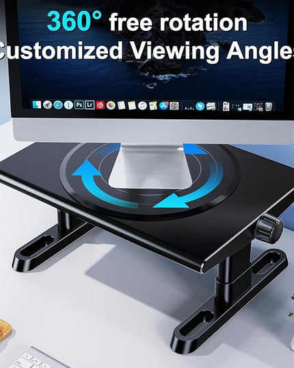 Monitor Stand Riser for Desk,360°Rotation Freely Height Adjustable by Knob,4.4-5.8 Inches,Ergonomic Monitor Stand Mount, Desktop Monitor Stand Riser for Computer,Laptop,Printer,Tv,Black