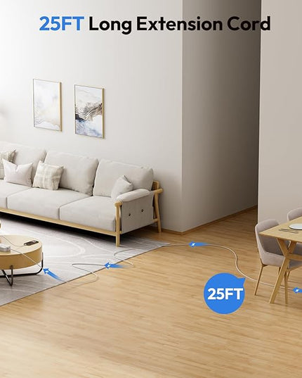 25 ft Extension Cord Flat Plug, NTONPOWER 8 Outlet Surge Protector Power Strip with USB Ports, 1080 Joules, 15A Circuit Breaker, Wall Mount for Home Office Workshop or Garage, ETL Listed, White
