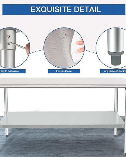 HARDURA Stainless Steel Table 30X72 Inches with Undershelf and Galvanized Legs NSF Heavy Duty Commercial Metel Table for Food Prep