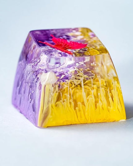 Pink Butterfly Artisan Keycap Yellow and Purple R1 SA Profile Custom Keycaps 1U ESC Handmade Gaming Resin Key Cap Cherry MX Switch Compatible Mechanical Keyboard Butterfly Lover Gift