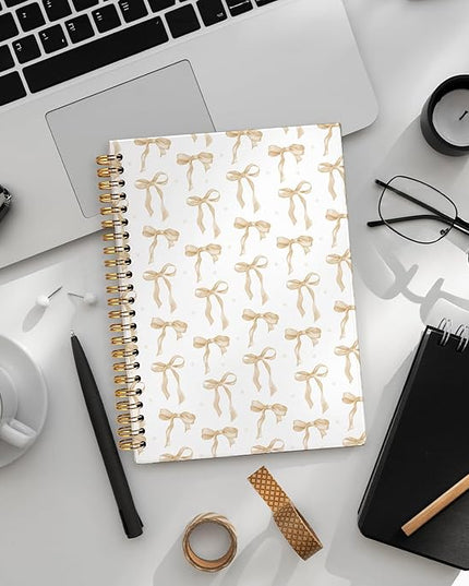 Coquette Beige Bow Notebook Journal, Preppy Aesthetic Journal, Preppy Gifts for Women, Beige Office Supplies, Hardcover Spiral Notebook 80 Sheets -160 Pages 5.5x8.3 Inch