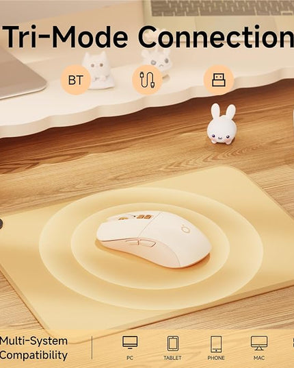 EWEADN G309 Wireless Computer Mouse,2.4G&Bluetooth Ergonomic Cordless Mice with 4000 DPI,5 Adjustment Levels,Cute and Portable Mouse for Laptops, PC and More,7 Buttons Office USB Mice-Pink