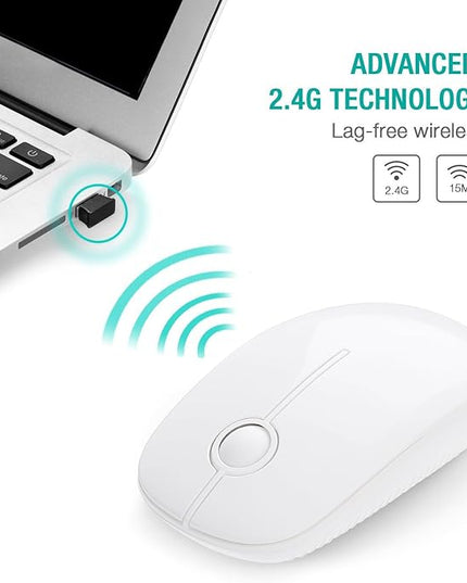 VssoPlor Wireless Mouse, 2.4G Slim Portable Computer Laptop Mouse with Nano Receiver Quiet Silent Optical Mice for Notebook, PC, Laptop, Computer-Pure White