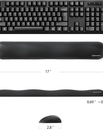 UnivoColors Design-Wave Keyboard Wrist Rest, Artificial Sheepskin+Memory Foam+Ergonomic+Anti-Slip Gel, Resilience Support During Work and Gaming,Keyboard Accessory,Black