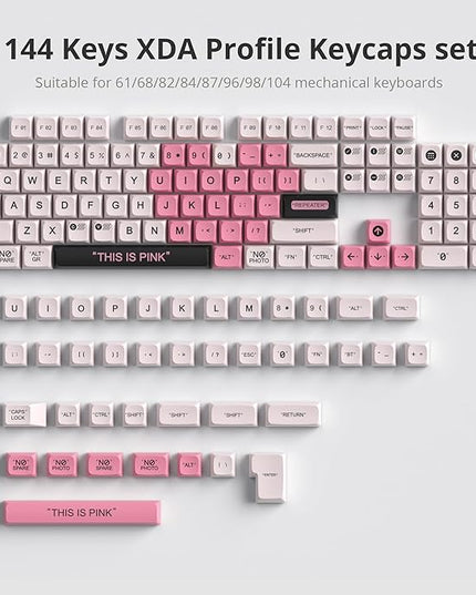 Guffercty kred Cute PBT XDA Keycaps 144 Keys Pink Heart Custom Keycaps 75 Percent Keyboard Keys Caps with keycap Puller for Mechanical Keyboards （Pink Plastic）