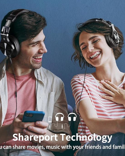 OneOdio A71 Hi-Res Studio Recording Headphones - Wired Over Ear Headphones with SharePort, Monitoring Mixing Foldable Headset with Stereo Sound, 3.5/6.35MM Jack for PC Computer DJ Guitar-Black