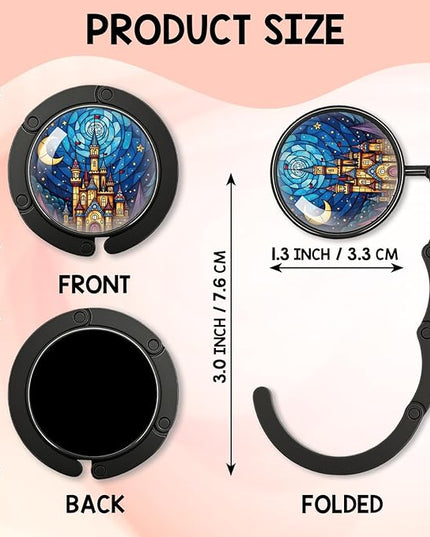 YAZMEEN Stained Glass Foldable Purse Hook for Table, Stained Glass Castle, Women's Handbag Hanger Holder, Portable Purse Table Hanger, Funny Desk Hook Gifts for Women Mom Wife Sister Friend Bestie