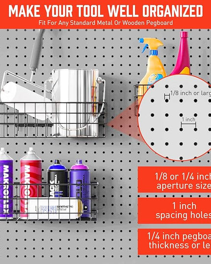 HORUSDY Peg Board Bins and Baskets | 4 Pack | Square Style 4 Size Pegboard Baskets and Pegboard Bins for Organize Workbenches, Accessories