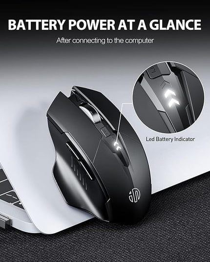 INPHIC Wireless Mouse Rechargeable, Battery Visible, 2400 DPI, 6 Buttons, Ergonomic Large Mouse for Laptop, Computer, Mac, PC etc.