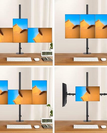 Pholiten Triple Monitor Stand,13 to 27 inch LCD Monitor Desk Mount,Extra Tall 31.5 inch Pole Heavy Duty Fully Adjustable Stand Mount
