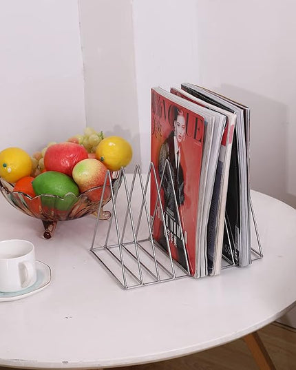 Sooyee 2 Pack 9 Slot Silvery Magazine Holder,Desktop File Sorter Organizer Triangle Bookshelf Decor Home Office