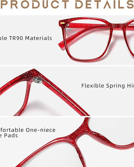 MACJERO Oversized Square Blue Light Blocking Glasses for Women Men, Anti-Fatigue Computer Monitor Gaming Glasses Reduce Eye Strain(Pearl red)