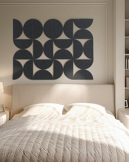 Large Bulletin Board Kit 48x36- Minimalist Wall Art to Replace Your Old Cork Boards for Walls for Office Decor - 24-Pack Semi-Circle Felt Wall Tiles for Home Office Décor (Midnight Black)