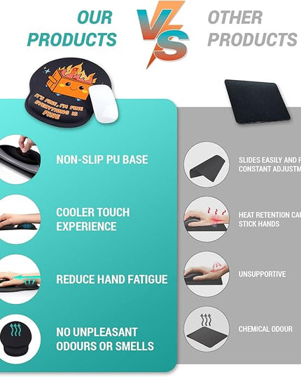 Cute Funny Ergonomic Mouse Pad with Wrist Support, Dumpster on Fire Gel Mouse Pads Wrist Rest, Comfortable Pain Relief Mousepad with Non-Slip PU Base for Gaming Work Desk Accessories Office Decor