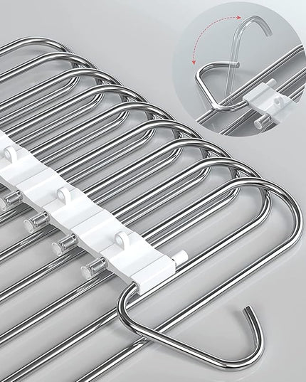 Upgrade Pant Hangers Space Saving, Non Slip Stainless Steel Multifunctional Pants Rack S-Type Clothes Pant Closet Hanger Organizer with Hooks for Pants Jeans Trousers Scarf Skirts (Pure White, 4 Pack)