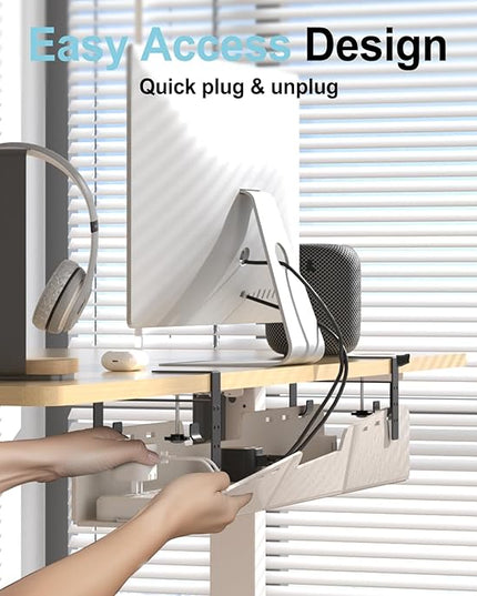 Under Desk Cable Management Tray,No-Drill Upgraded Thickened Felt Cord Organizer with Clamp or Screw Mount,Cable Holder for Standing Desk,Home Or Office(Beige, 31.5")
