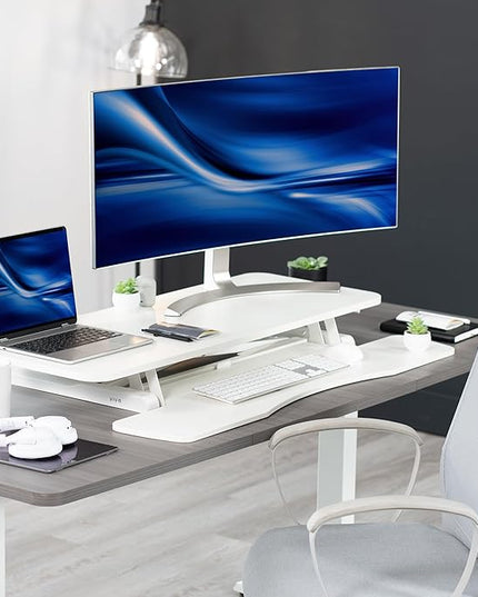 VIVO 42 inch Desk Converter, K Series, Height Adjustable Sit to Stand Riser, Dual Monitor and Laptop Workstation with Wide Keyboard Tray, White, DESK-V042KW