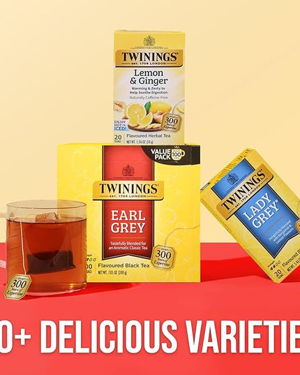 Twinings Earl Grey Black Tea Individually Wrapped Bags, 100 Count (Pack of 1), Flavoured with Citrus & Bergamot, Caffeinated, Enjoy Hot or Iced, 100 Teabags