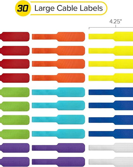 Cable Labels - Wrap-It Storage - Large, Multi-Color (30-Pack) - Colorful Labels for Basement and Office Organizing