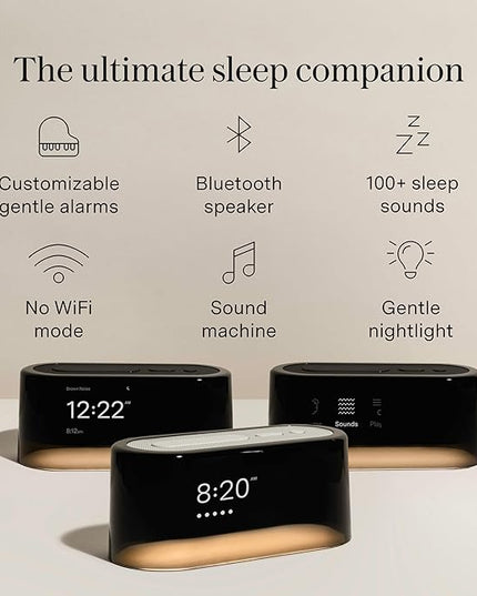 Loftie Alarm Clock with Sound Machine – Smart Alarm Clock with Light, White Noise, Bluetooth Speaker, Night Light Sound Machine, 100+ Sounds, Blackout Mode, No WiFi Mode, Optional Subscription - White