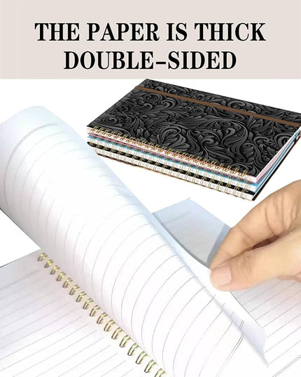 Spiral Journal Notebook, A5 Cute Notebooks for Women Men, College Ruled Hardcover Notebook for Work & Note Taking, 60 Pages Double-Wire Journals for Writing, Luxury Black Flowers