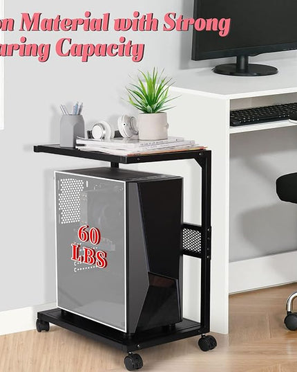 Liitrton PC Tower Stand 2-Tier CPU Stand with Locking Caster Wheels for Office & Home - Iron-Black