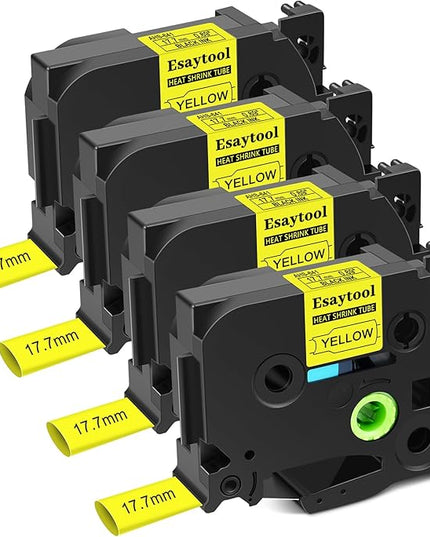 4 Pack Compatible for Heat Shrink Tube HSe-641 HSe641 HS641 HSe HS-641 0.69'' 17.7mm P-Touch Black on Yellow Heat Shrink Tape for PT Printer PT-300 PT-H500 PT-E500 PT-E550W PT-D600 PT-P710BT PT-P750W