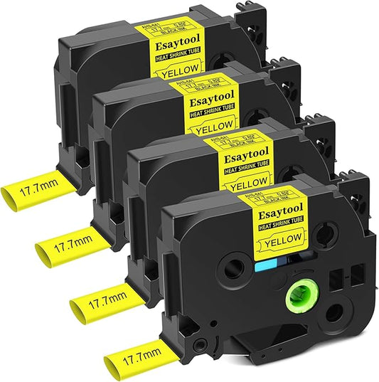 4 Pack Compatible for Heat Shrink Tube HSe-641 HSe641 HS641 HSe HS-641 0.69'' 17.7mm P-Touch Black on Yellow Heat Shrink Tape for PT Printer PT-300 PT-H500 PT-E500 PT-E550W PT-D600 PT-P710BT PT-P750W