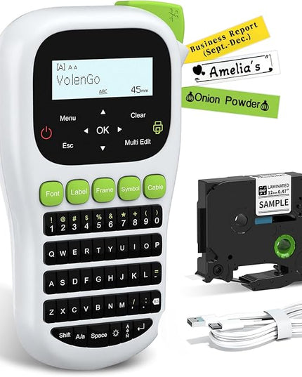 H1100 Label Maker Machine with Tapes 12mm Laminated, Backlit Handheld Label Maker Waterproof-Labels, QWERTY Keyboard & Multi Fonts, Portable Inkless Label Printer for Home Office Organization