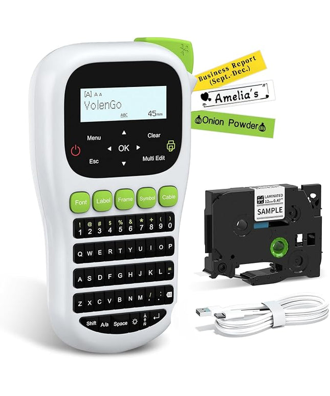 H1100 Label Maker Machine with Tapes 12mm Laminated, Backlit Handheld Label Maker Waterproof-Labels, QWERTY Keyboard & Multi Fonts, Portable Inkless Label Printer for Home Office Organization