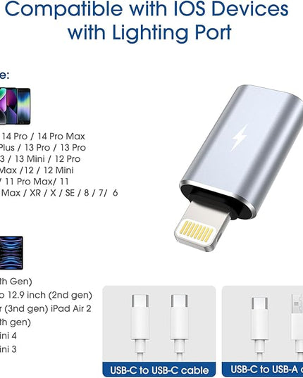 TechMatte Female USB C to Male Lightning Adapter 2 Pack 2.2A Charging Data Transfer, Compatible with iPhone 14, 13, 12, 11 Xs iPad iPod AirPods, Not for Audio Headphones/OTG Firewire Anti-Lost, Grey