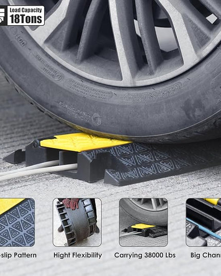 OranLite Heavy-Duty Rubber Cable Protector Ramp, Floor Cable Wire Cord Cover Speed Bumps 22000 Lbs Load Capacity, Driveway Hose Cable Ramp Protective Cover for Indoor Outdoor (Small 2-Channel x 4Pcs)