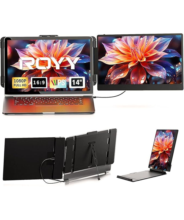Laptop Screen Extender - 14" FHD 1080P IPS Portable Computer Monitor for Laptops, Dual Screen Travel Monitor for Laptops 13-17" with USB-C/HDMI Port, Plug & Play for Windows/Mac/Android/Switch/PS