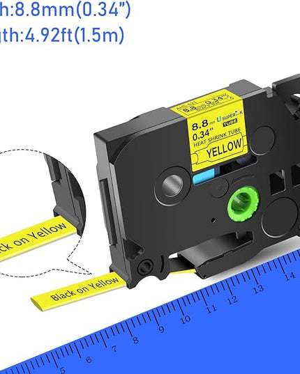 3 Pack Compatible for Brother Ptouch HSe-621 HSe621 HS-621 HS621 Black on Yellow 8.8mm 0.34'' Heat Shrink Tubing Label Tape for Wire Cable use in PT-E300 E500 E550W P750WVP