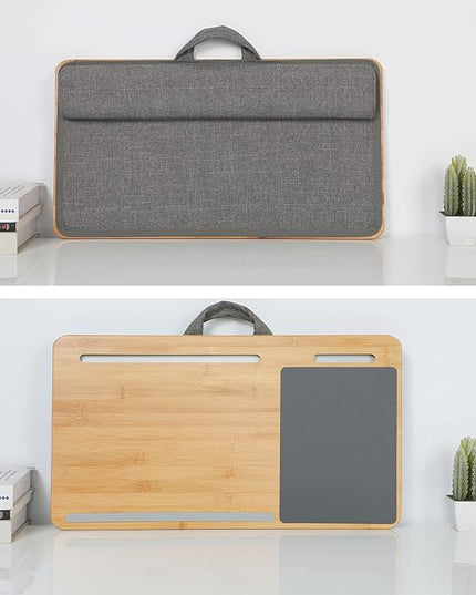 SUMISKY Laptop Lap Desk with Cushion Protable LapDesk with Handle Tablet Support Phone Holder and Mouse Pad Oversized Bamboo Laptop Stand for Sofa Fits Up to 17 Inches