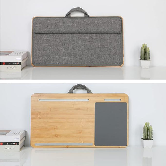 SUMISKY Laptop Lap Desk with Cushion Protable LapDesk with Handle Tablet Support Phone Holder and Mouse Pad Oversized Bamboo Laptop Stand for Sofa Fits Up to 17 Inches