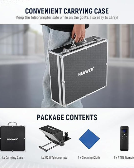 Neewer Teleprompter with Arca Type Camera Mount, Cold Shoes, RT113 Remote Teleprompter App, Online Teaching/Vlogger/Live Streaming Prompter for iPad Tablet, Assembly Free, X12II