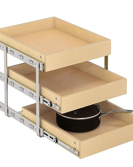 WelFurGeer 3-Tier Pull Out Cabinet Organizer with Soft Close, Heavy-Duty Slide Out Drawers for Cabinets, Pull Out Drawers for Cabinets, Bottom Mount Shelves for Kitchen, Pantry, Bathroom