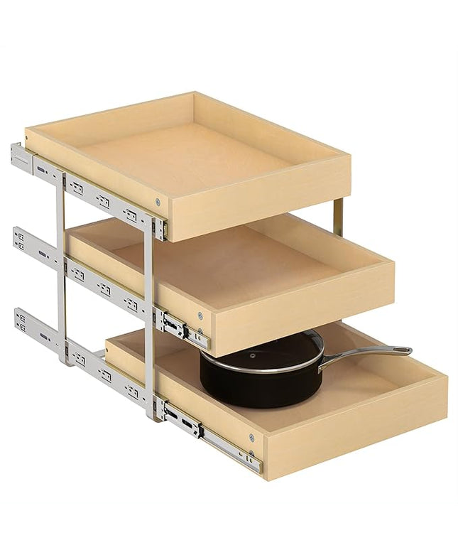 WelFurGeer 3-Tier Pull Out Cabinet Organizer with Soft Close, Heavy-Duty Slide Out Drawers for Cabinets, Pull Out Drawers for Cabinets, Bottom Mount Shelves for Kitchen, Pantry, Bathroom
