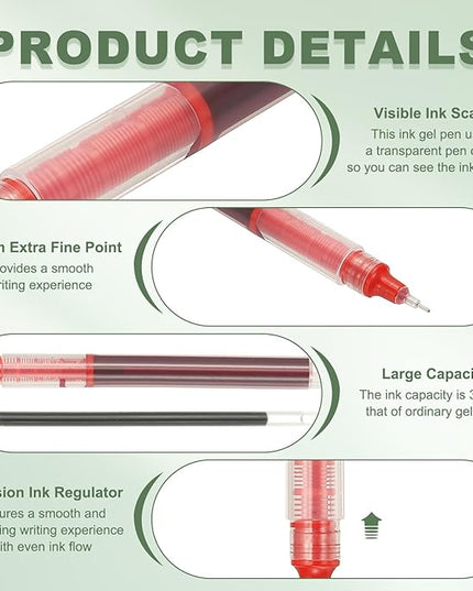 PATIKIL 6Pcs Colored Gel Ink Pens, 0.5mm Extra Fine Point Smooth Writing Japanese Quick Drying Liquid Ink Rollerball Pens for Office Stationery Classroom Teachers, Red