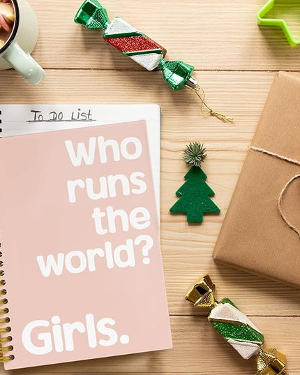 JKMBN Who Runs The World Journaling Notebooks, Pink Preppy Spiral Notebook, Inspirational Gifts for Women Teen Girls, Hardcover Spiral Notebooks College Ruled 5.5 x 8.3