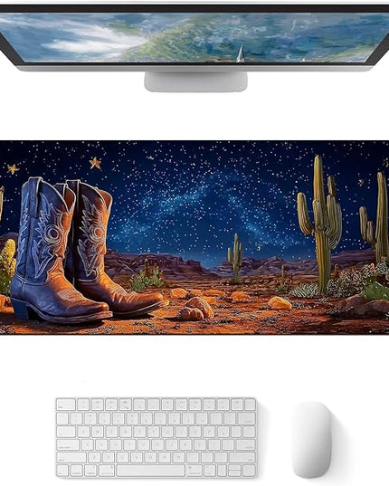 Large Mouse Pad Gaming Mousepad 31.5 x 11.8 Inch Keyboard Desktop Mat Diatomite XL Mouse Pad for Home and Office Desk Accessories with Western Desert Boots Night Sky Artwork Diatomite