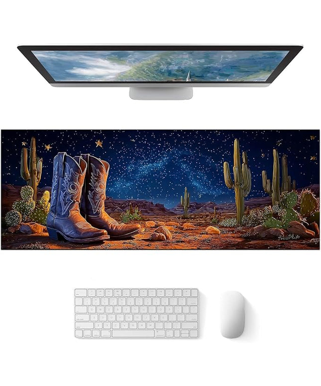 Large Mouse Pad Gaming Mousepad 31.5 x 11.8 Inch Keyboard Desktop Mat Diatomite XL Mouse Pad for Home and Office Desk Accessories with Western Desert Boots Night Sky Artwork Diatomite