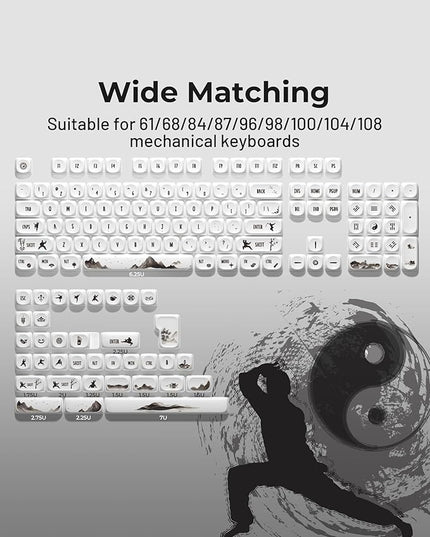 HITIME XVX Keycaps - White Cool PBT Keycaps, MOA Profile Key caps 60 65 75 100 Percent, Dye-Sublimation, Custom 140 Keys Set for 100%, 75%, 65%, 60% Mechanical Keyboard