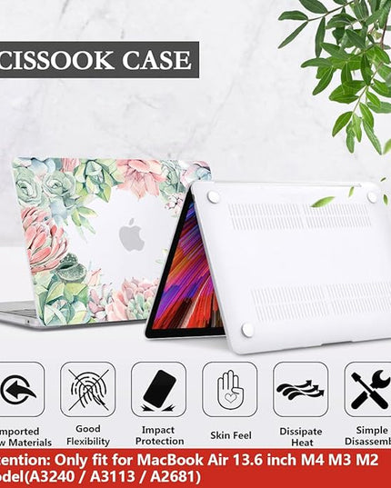 CISSOOK Compatible with MacBook Air 13.6 Inch Case 2022 2024 2025 Release M2 M3 M4, Succulent Plants Cover with Keyboard Cover USB Adapter for MacBook Air 13.6 inch A2681 A3113 A3240- Succulents